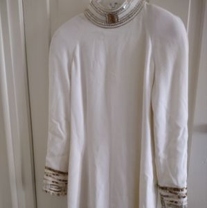 Nite Line Cream Sequined Mock Neck Evening Dress